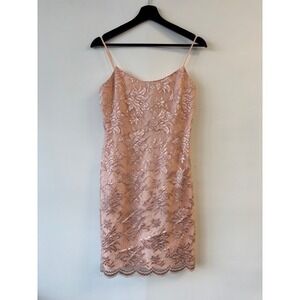 Vintage Expo Dress Womens Small Pink Lace Floral Mesh Cocktail Lined Y2K